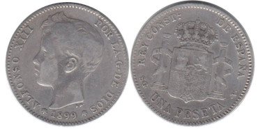 Cy16676D.-ALFONSO XIII - 1 Peseta 1899 SGV, MBC-