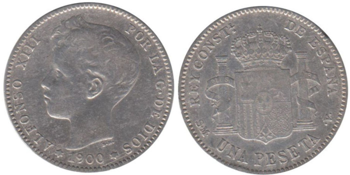 Cy16677F.-ALFONSO XIII - 1 Peseta 1900, SGV, MBC+