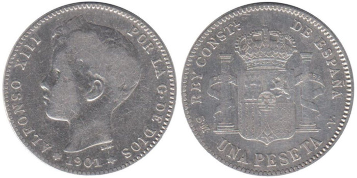 Cy16679C.-ALFONSO XIII - 1 Peseta 1901, SMV, BC
