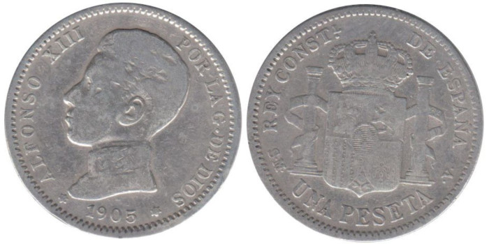 Cy16683C.-ALFONSO XIII - 1 Peseta 1905, SMV, BC