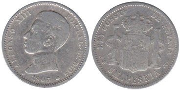 Cy16683C.-ALFONSO XIII - 1 Peseta 1905, SMV, BC