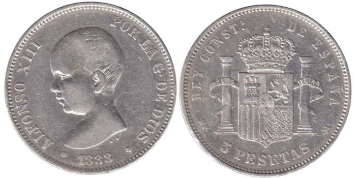 Cy16693E.-ALFONSO XIII - 5 Pesetas 1888 MPM, MBC
