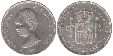 Cy16693F.-ALFONSO XIII - 5 Pesetas 1888 MPM, MBC+