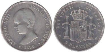 Cy16696C.-ALFONSO XIII - 5 Pesetas 1890 MPM, BC