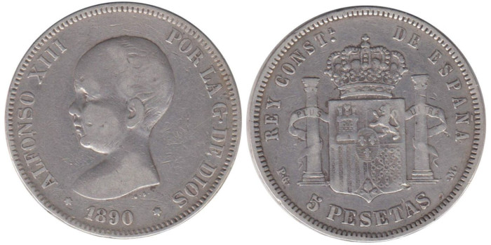 Cy16697C.-ALFONSO XIII - 5 Pesetas 1890 PGM, BC