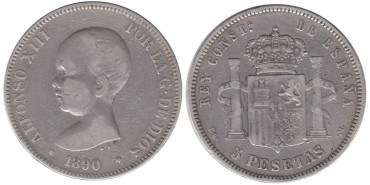 Cy16697C.-ALFONSO XIII - 5 Pesetas 1890 PGM, BC