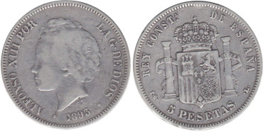 Cy16701C.-ALFONSO XIII - 5 Pesetas 1893  (18-93) PGL, BC