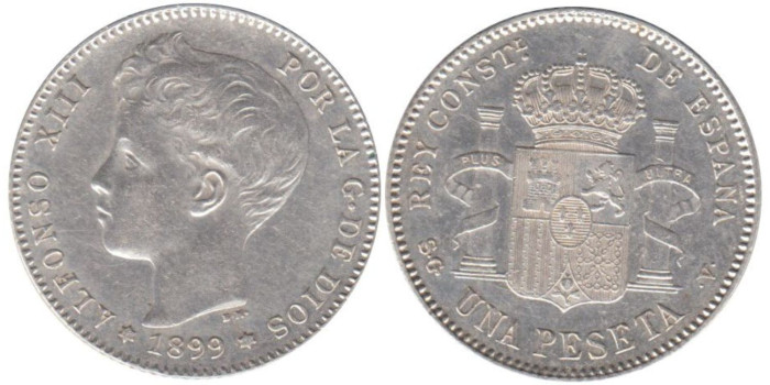 Cy16676H.-ALFONSO XIII - 1 PESETA 1899, SGV, EBC