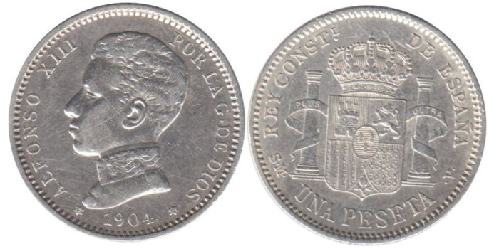 Cy16682H.-ALFONSO XIII - 1 Peseta 1904 (19-04) EBC plata