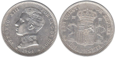 Cy16682I.-ALFONSO XIII - 1 Peseta 1904 (19-04) EBC+plata