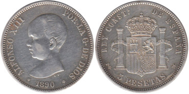 Cy16697F.-ALFONSO XIII - 5 Pesetas 1890 (18-90) PGM, MBC+