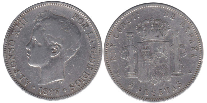 Cy16707E.-ALFONSO XIII - 5 Pesetas 1898 (18-98) SGV, MBC plata