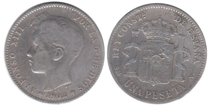 Cy16680D.-ALFONSO XIII - 1 Peseta 1902, SMV, MBC-
