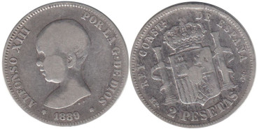 Cy16689D.- ALFONSO XIII - 2 Pesetas 1891 PGM. BC