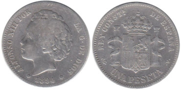Cy16674C.-ALFONSO XIII - 1 Peseta 1894 PGV, BC