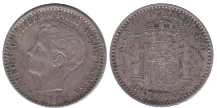 Cy16716F.-ALFONSO XIII - 10 Céntavos 1896 PGV. Puerto Rico, MBC+