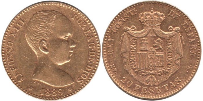 Cy16709.- ALFONSO XIII - 20 pesetas 1889 MPM - Oro