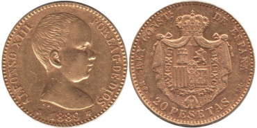Cy16709.- ALFONSO XIII - 20 pesetas 1889 MPM - Oro