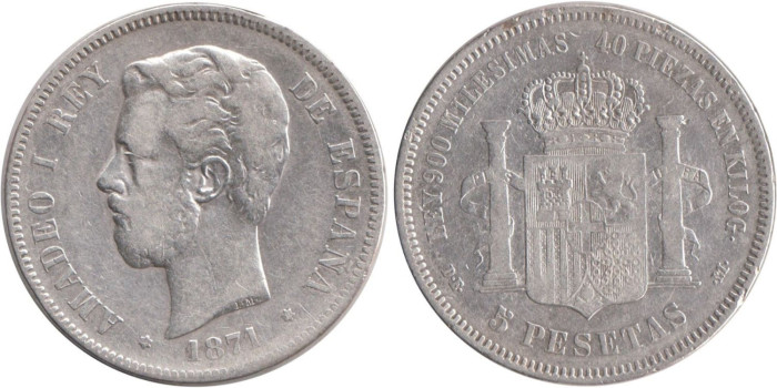 Cy16533C.-AMADEO I - 5 Pesetas 1871/74 BC