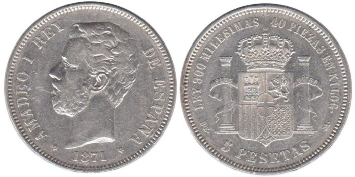 Cy16533F.-AMADEO I - 5 Pesetas 1871/74 MBC+