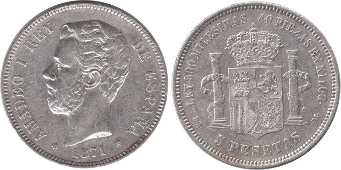 Cy16533G.-AMADEO I - 5 Pesetas 1871/74 EBC-