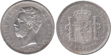 Cy16533G.-AMADEO I - 5 Pesetas 1871/74 EBC-