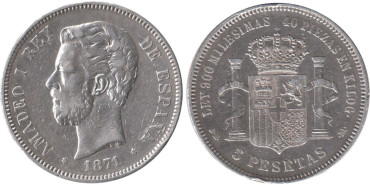 Cy16534E.-AMADEO I - 5 Pesetas 1871/75 MBC