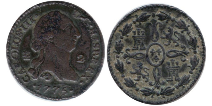 Cy10226.-CARLOS III - 2 Maravedís 1775 Segovia -MBC