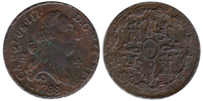 Cy10259.-CARLOS III - 4 MARAVEDIS 1788 SEGOVIA - EBC