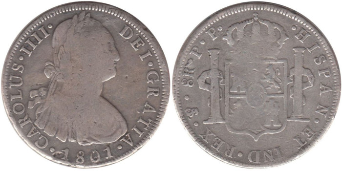 Cy13105.-CARLOS IV -8 REALES 1801 POTOSI PJ,- BC-