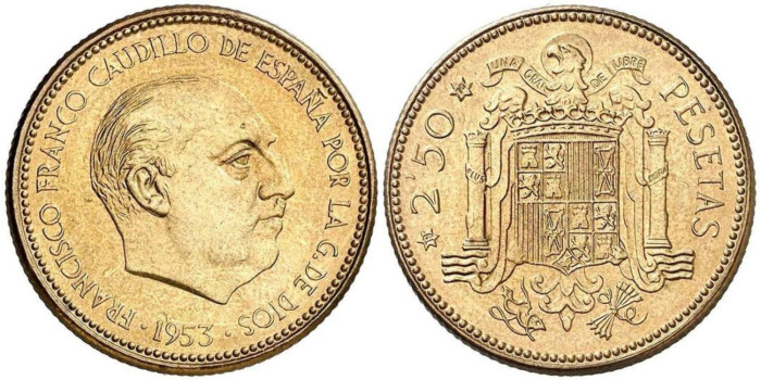 Cy16885M.- 2,50 Pts 1953/70 proof