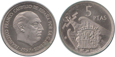 Cy16907M.- 5 Pts 1957/73 proof