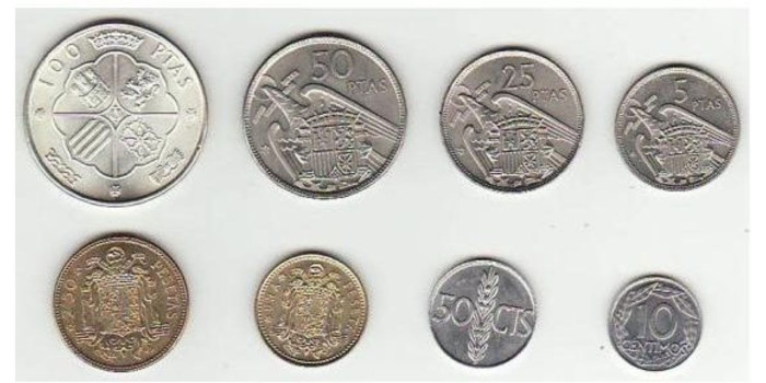 SF003 .- TIRA 8 VALORES  PESETAS 1969 F.N.M.T. PRUEBA
