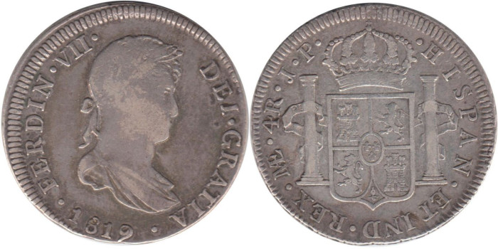 Cy14875.-FERNANDO VII -4 Reales 1819 Lima JP, BC+ plata