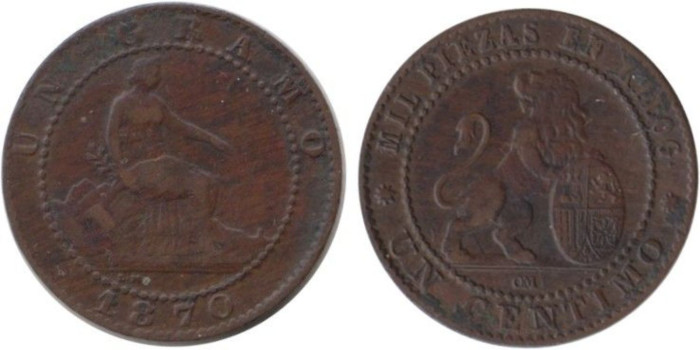 Cy16498E.-G.P Y I REPUBLICA -  1 Céntimo 1870, MBC