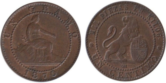 Cy16498I.-G.P Y I REPUBLICA -1 Céntimo 1870, EBC+