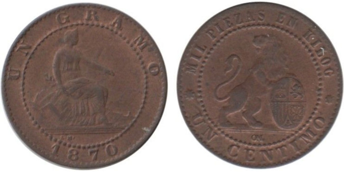 Cy16498K.-G.P Y I REPUBLICA -1 Céntimo 1870, SC