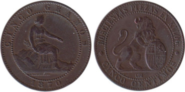 Cy16500F.-G.P Y I REPUBLICA - 5 Céntimos 1870, MBC+