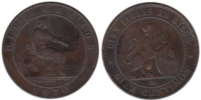 Cy16503E.- G.P Y I REPUBLICA - 10 Céntimos 1870, MBC