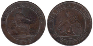 Cy16503E.- G.P Y I REPUBLICA - 10 Céntimos 1870, MBC
