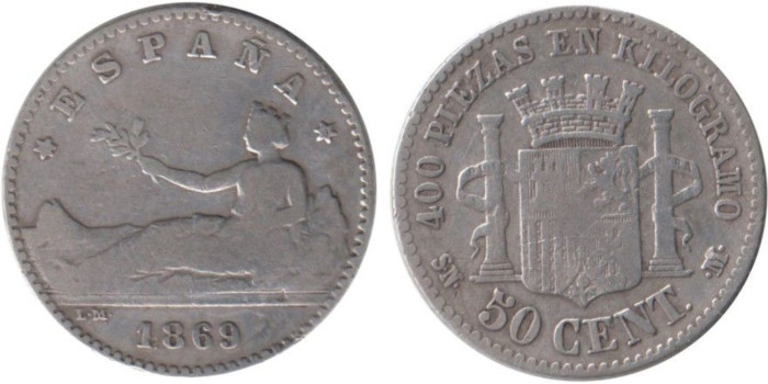 Cy16506C.-G.P Y I REPUBLICA - 50 Céntimos 1869, BC-