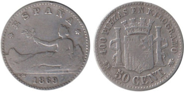 Cy16506C.-G.P Y I REPUBLICA - 50 Céntimos 1869, BC-