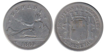 Cy16513C.-G.P Y I REPUBLICA -  2 Pesetas 1869 SNM. BC