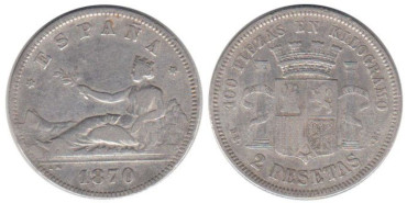 Cy16517C.-G.P Y I REPUBLICA -  2 Pesetas 1870/73 BC+