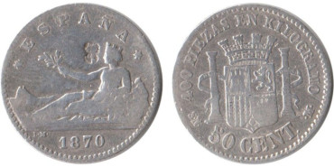 Cy16507C.-G.P Y I REPUBLICA - 50 Céntimos 1870. BC resellada