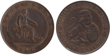 Cy16500K.-G.P Y I REPUBLICA - 5 Céntimos 1870, EBC+