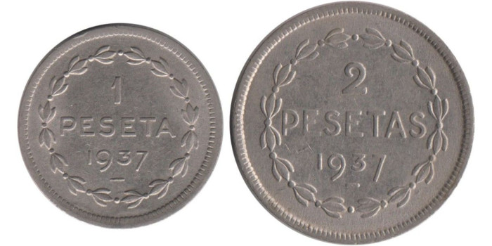 Cy16769C.-  Euzkadi 1 y 2 Pesetas 1937 MBC