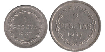 Cy16769C.-  Euzkadi 1 y 2 Pesetas 1937 MBC