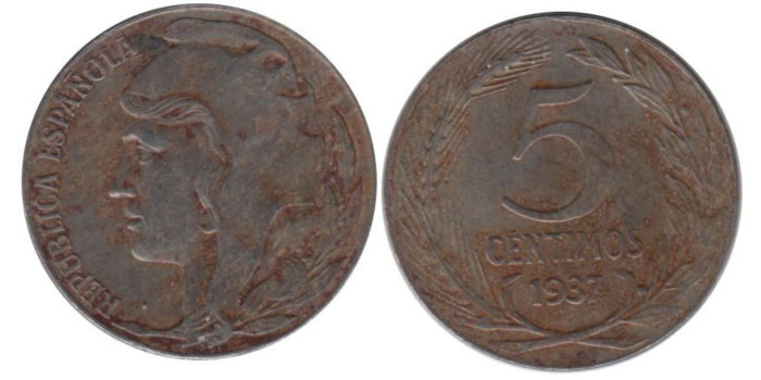 Cy16723H.-IIREPUBLICA -  5 Céntimos 1937 C.G. - EBC