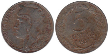 Cy16723H.-IIREPUBLICA -  5 Céntimos 1937 C.G. - SC